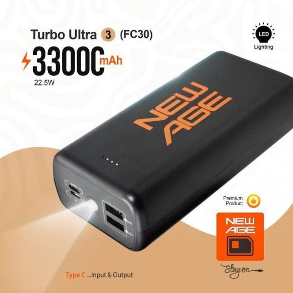 New Age Turbo Ultra 3 Power Bank – 33000mAh | Super Fast Charging | Torch Light | 4-Fold Protection - Image 2