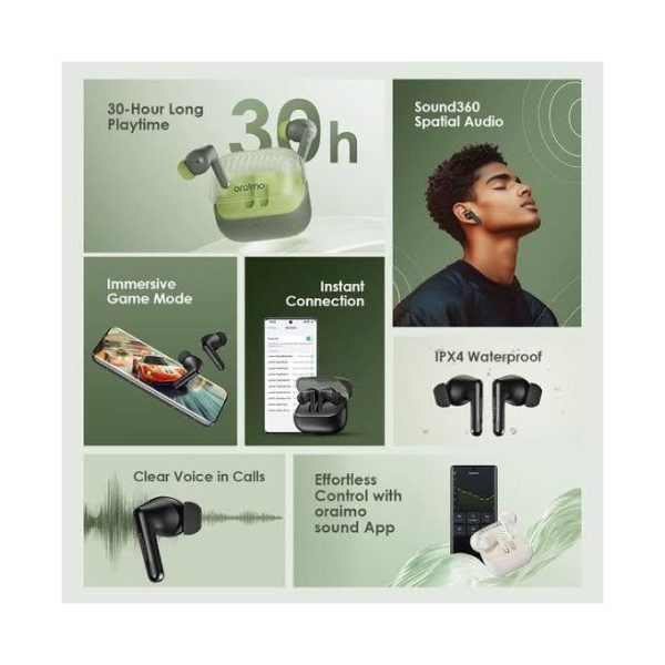 Oraimo SpaceBuds Neo OTW-323 – 30H Playtime | Bluetooth 5.4 | Spatial Audio | Noise Cancellation | Game Mode | Waterproof | App Control - Image 3