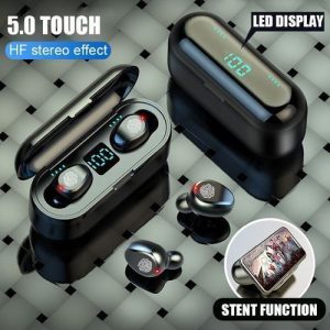 F9 Bluetooth 5.0 True Wireless Earbuds – Digital Display | Deep Bass | Touch Control | With Mic & Charging Case