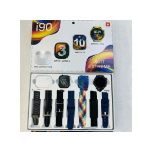 I90 Smartwatch Suite – 3 Smartwatches + Wireless Earbuds + 7 Straps | All-in-One Combo | Health Tracking | Stylish & Functional
