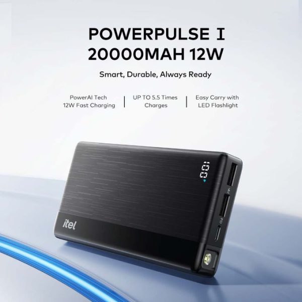 itel PowerPulse A1160 20000mAh Power Bank – 12W Fast Charging | Type-C Input – Black - Image 2