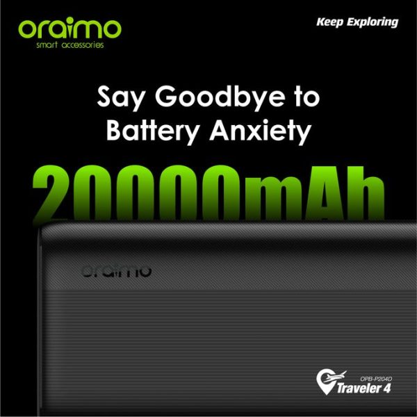 Oraimo Traveler 4 20000mAh Power Bank – Dual Output | 10.5W Fast Charging | Ultra-Long Battery Life - Image 3