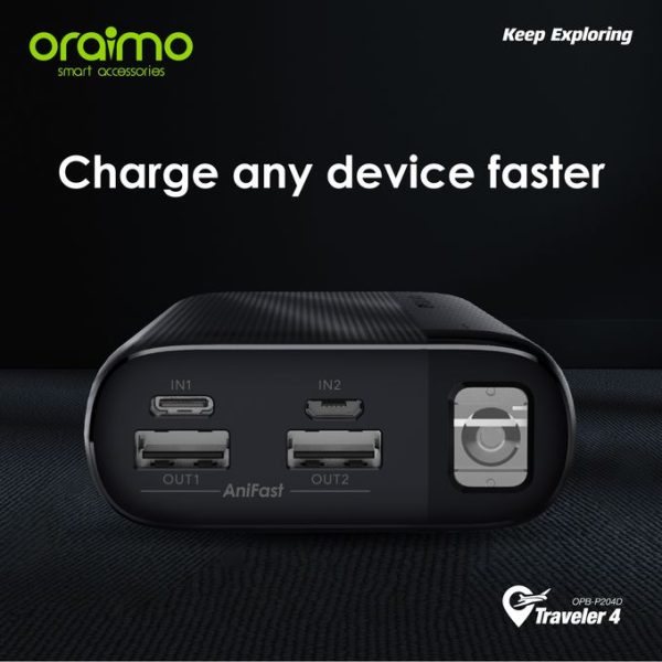 Oraimo Traveler 4 20000mAh Power Bank – Dual Output | 10.5W Fast Charging | Ultra-Long Battery Life - Image 4